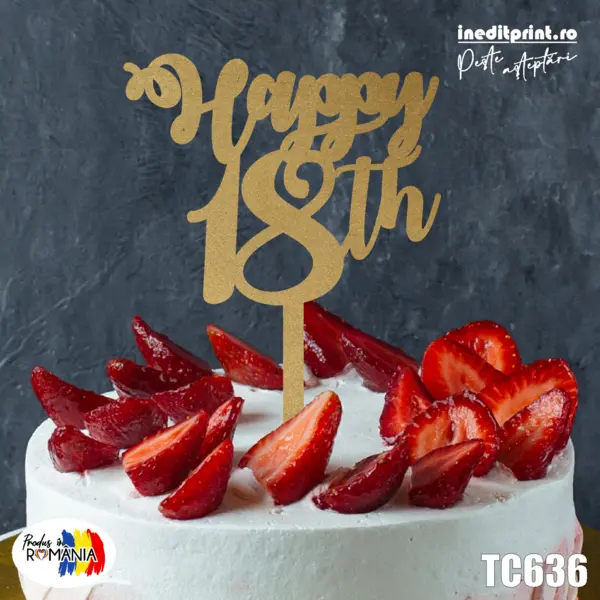 Topper Tort Personalizat Happy TC636 Lemn natur, 20x20cm