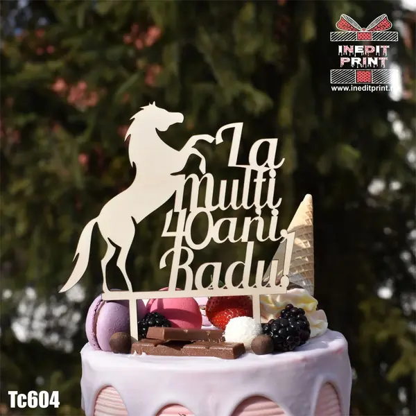 Topper tort Personalizat - Horse TC604 Lemn natur, 20x20cm