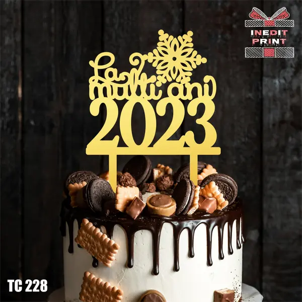 Topper tort Personalizat La multi ani TC228 Lemn natur, 20x20cm