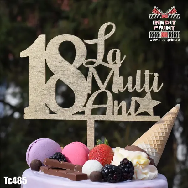 Topper tort Personalizat - La multi ani! TC485 Lemn natur, 16x20cm