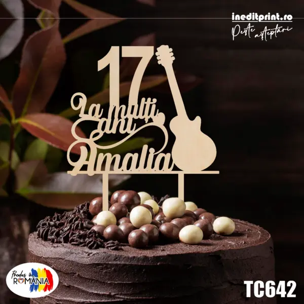 Topper tort personalizat La multi ani TC642 Lemn natur, 16x16cm