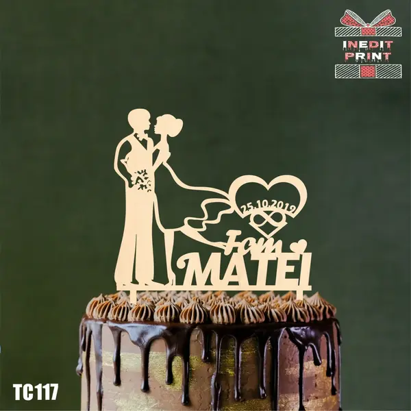 Topper Tort Personalizat Miri TC117 Lemn natur, 20x20cm