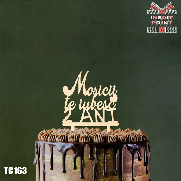 Topper Tort Personalizat Mosici TC163 Lemn natur, 15x15cm