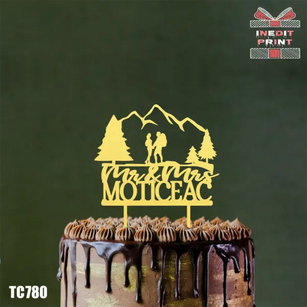 Topper Tort Personalizat Mountain TC780 Lemn natur, 20x20cm