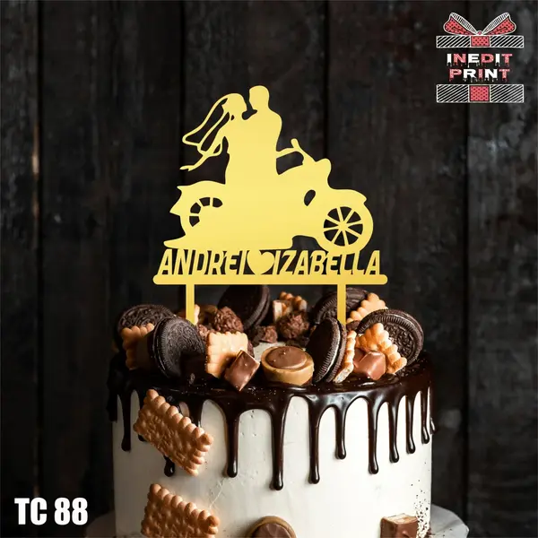 Topper Tort Personalizat MrMrs TC88 Lemn natur, 20x20cm