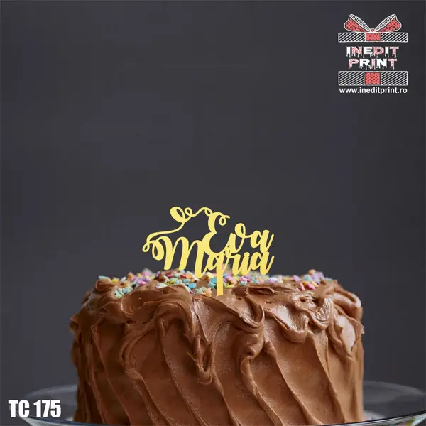 Topper Tort Personalizat Nume TC174 Lemn natur, 20x20cm