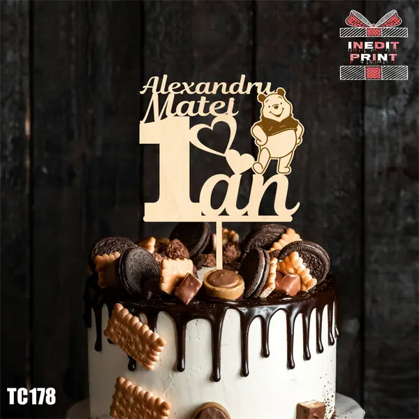 Topper Tort Personalizat Nume TC178 Lemn natur, 20x20cm