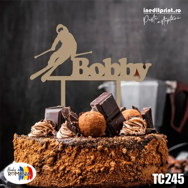 Topper Tort Personalizat Nume TC245 Lemn natur, 16x16cm