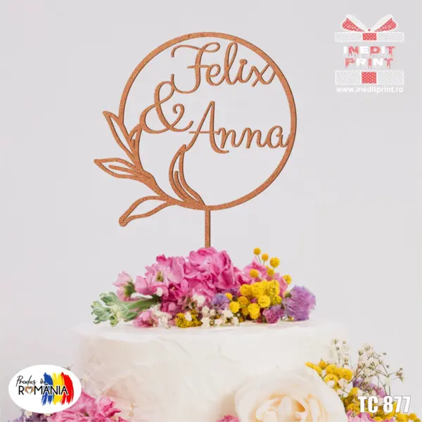 Topper Tort Personalizat Nume TC877 Lemn natur, 15x15cm