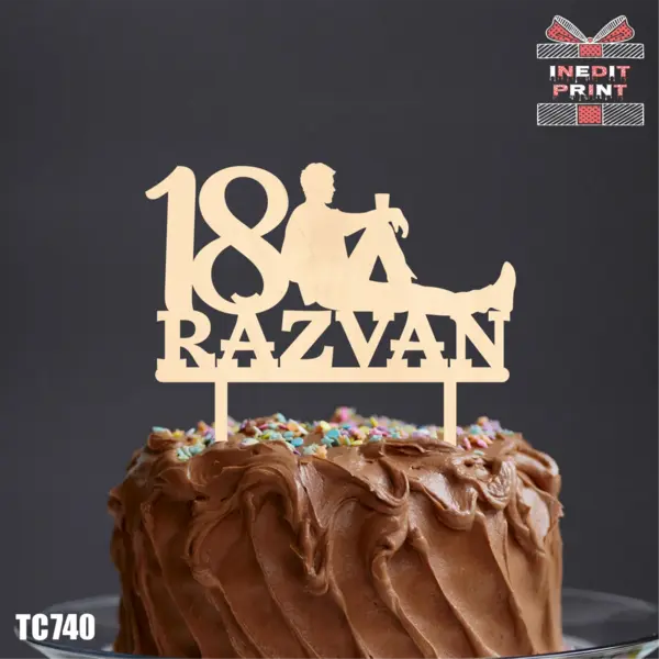 Topper Tort Personalizat Relax TC740 Lemn natur, 13x13cm
