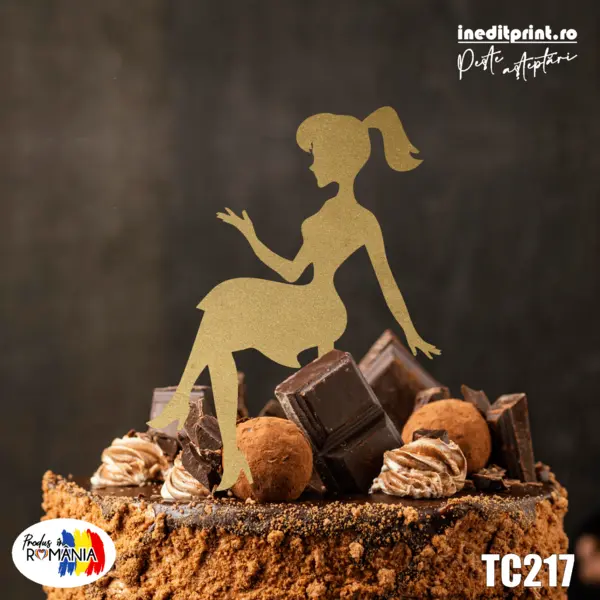 Topper Tort Personalizat Silueta TC217 Lemn natur, 20x20