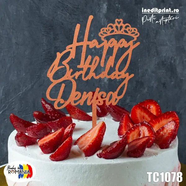 Topper tort Personalizat TC1078 Lemn natur, 13x13cm
