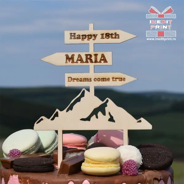 Topper Tort Personalizat TC254 Lemn natur, 20x20cm