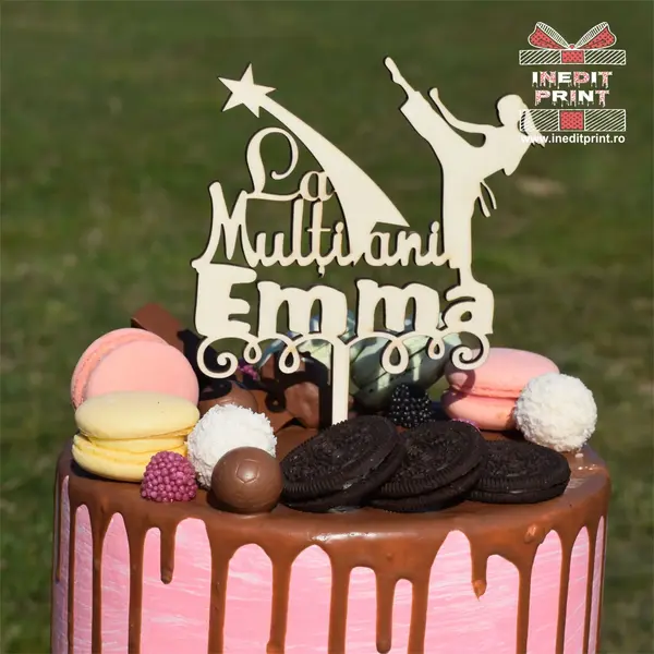 Topper tort personalizat TC290 Lemn natur, 13x13cm