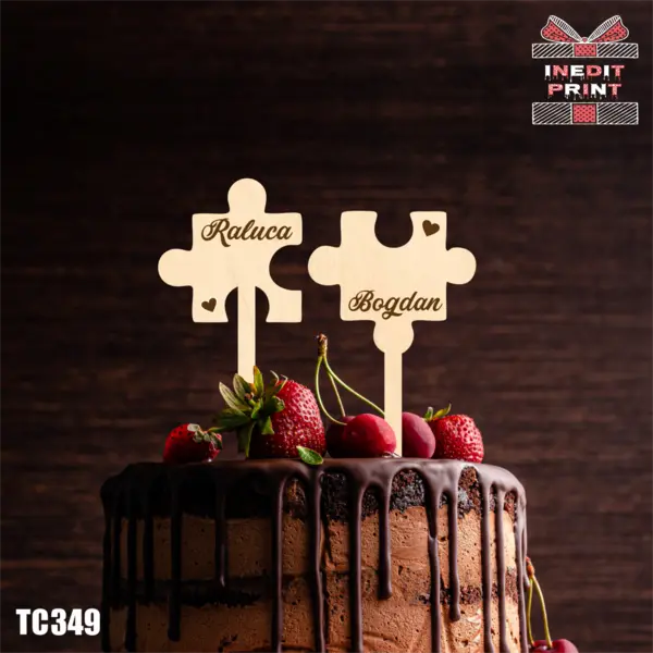 Topper Tort Personalizat TC349 Lemn natur, 10x6cm