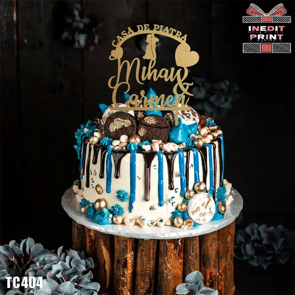 Topper Tort Personalizat TC404 Lemn natur, 20x20