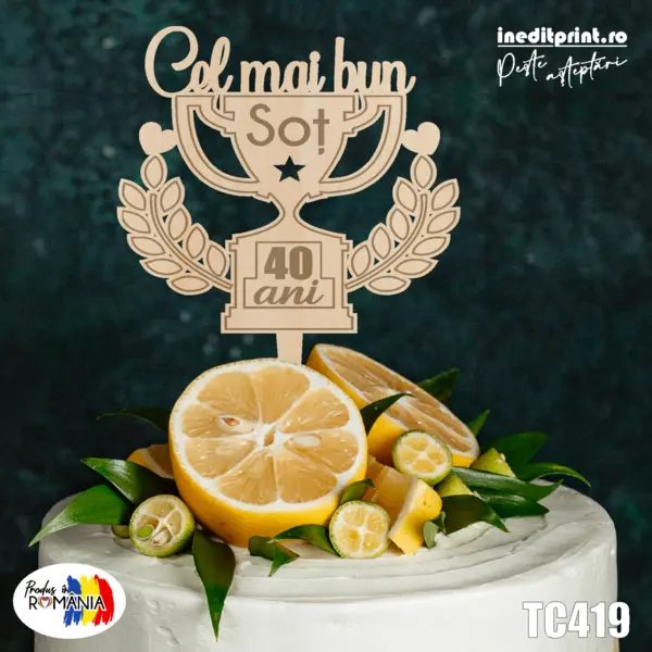 Topper Tort Personalizat TC419 Lemn natur, 13x13cm
