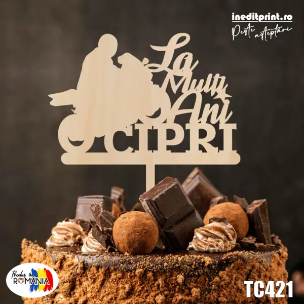 Topper tort Personalizat TC421 Lemn natur, 13x13cm