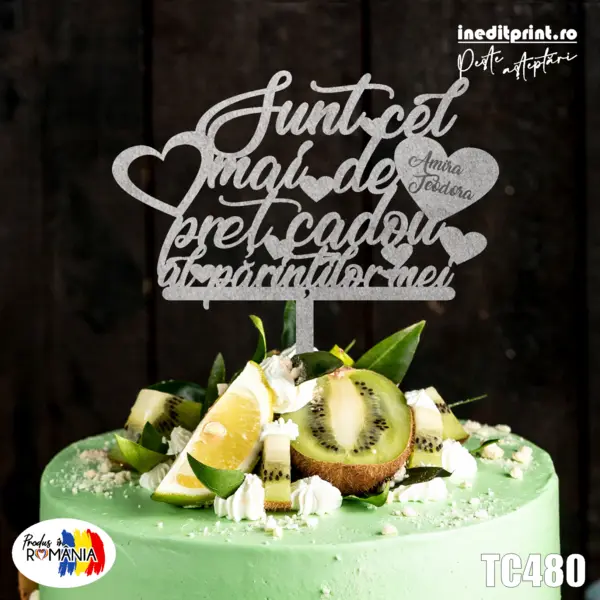 Topper Tort Personalizat TC480 Lemn natur, 20x20
