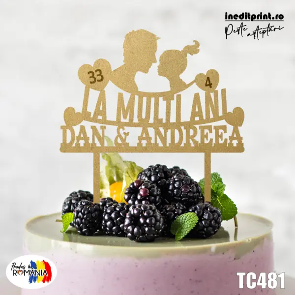 Topper Tort Personalizat TC481 Lemn natur, 13x13cm