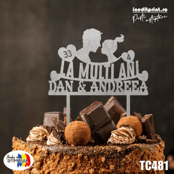 Topper Tort Personalizat TC481 Lemn natur, 20x20