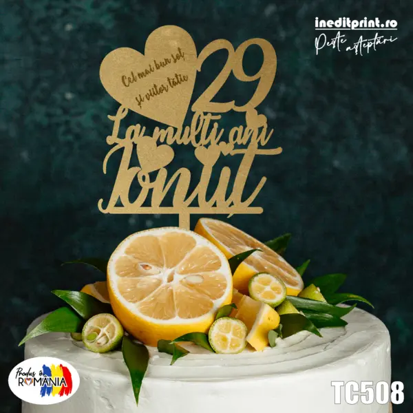 Topper Tort Personalizat TC508 Lemn natur, 13x13cm