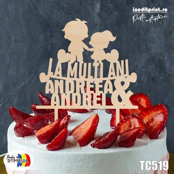 Topper Tort Personalizat TC519 Lemn natur, 16x16cm
