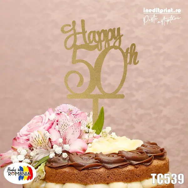 Topper tort Personalizat TC539 Lemn natur, 20x20cm