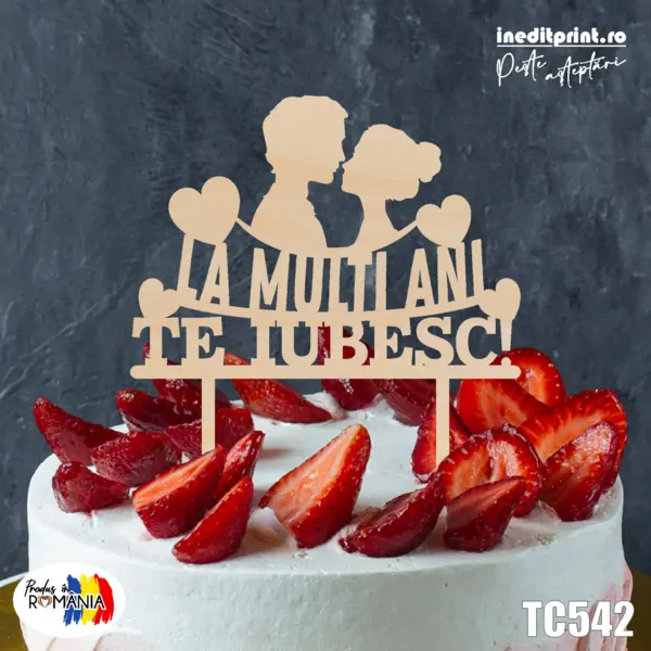Topper tort Personalizat TC542 Lemn natur, 13x13cm