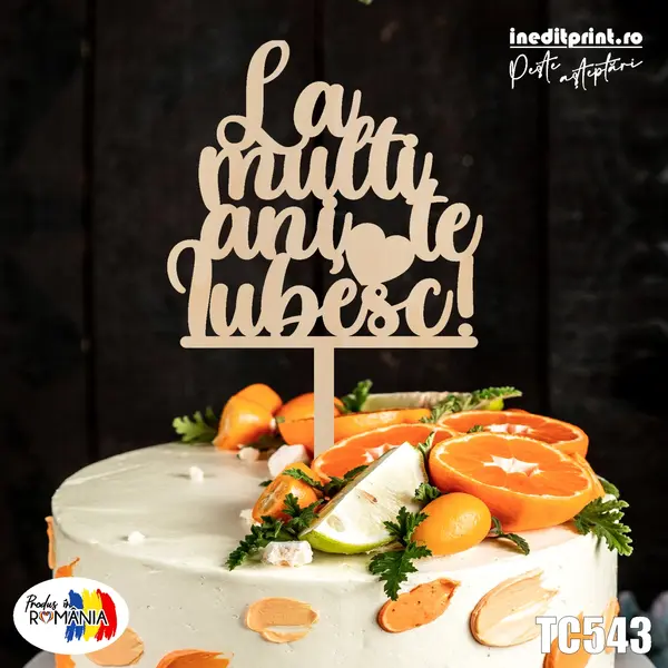 Topper tort Personalizat TC543 Lemn natur, 13x13cm
