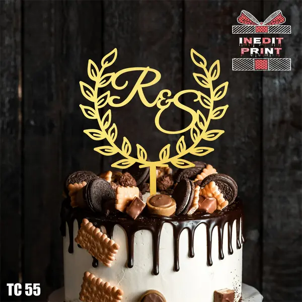 Topper Tort Personalizat TC55 Lemn natur, 20x20cm
