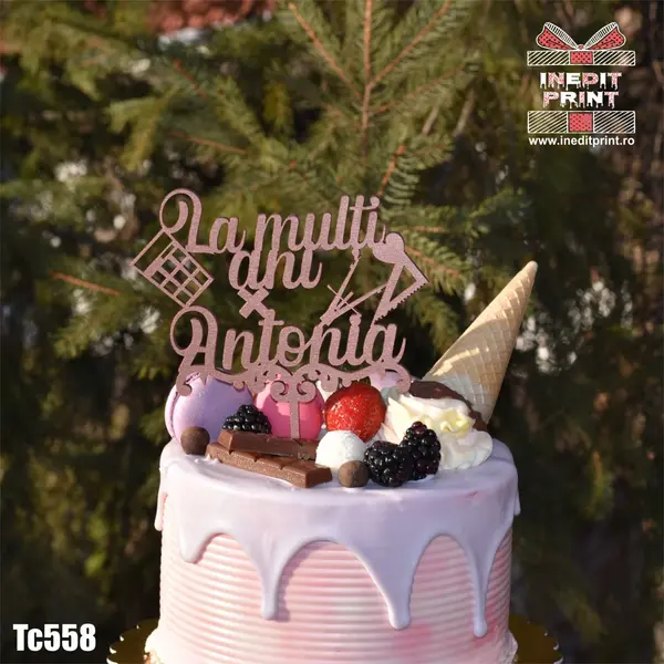 Topper tort Personalizat TC558 Lemn natur, 16x16cm