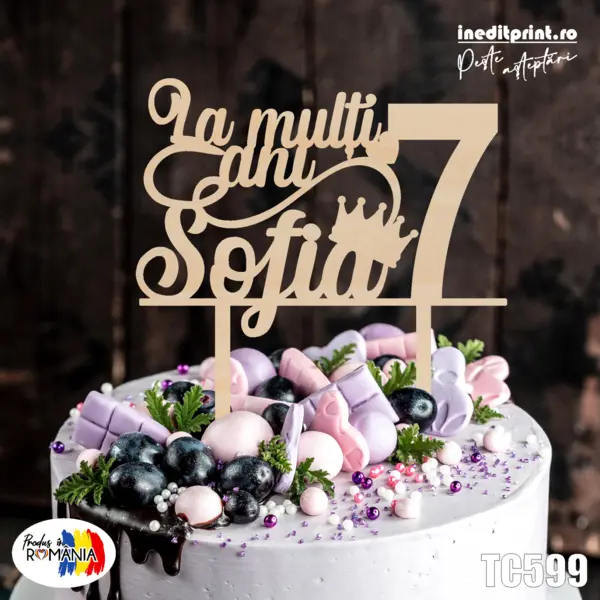 Topper tort Personalizat TC599 Lemn natur, 13x13cm