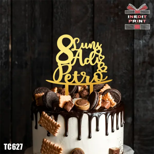 Topper Tort Personalizat TC627 Lemn natur, 16x16cm