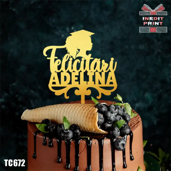 Topper Tort Personalizat TC672 Lemn natur, 20x20cm