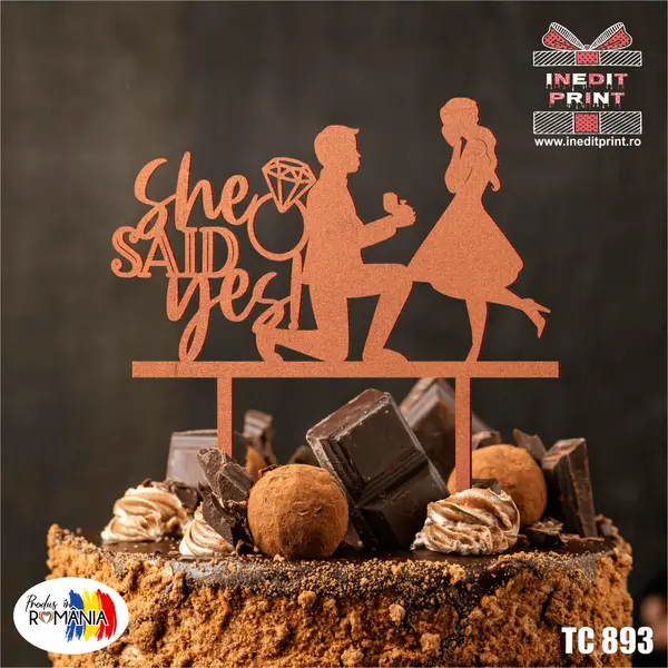 Topper tort She said yes TC893 Lemn natur, 20x20cm