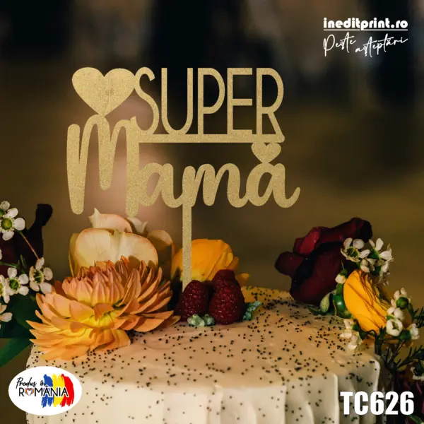Topper tort Super mama TC626 Lemn natur, 20x20cm