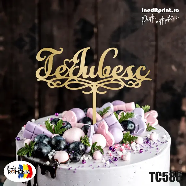 Topper tort Te iubesc TC586 Lemn natur, 16x16cm