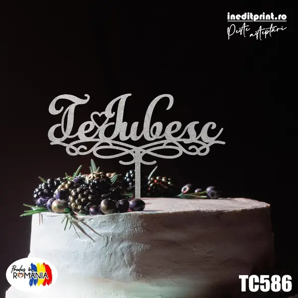 Topper tort Te iubesc TC586 Lemn natur, 20x20cm