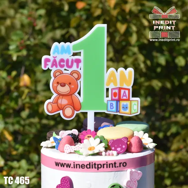Topper Tort UV Am facut 1 an Baietel TC465 15x15cm, MDF