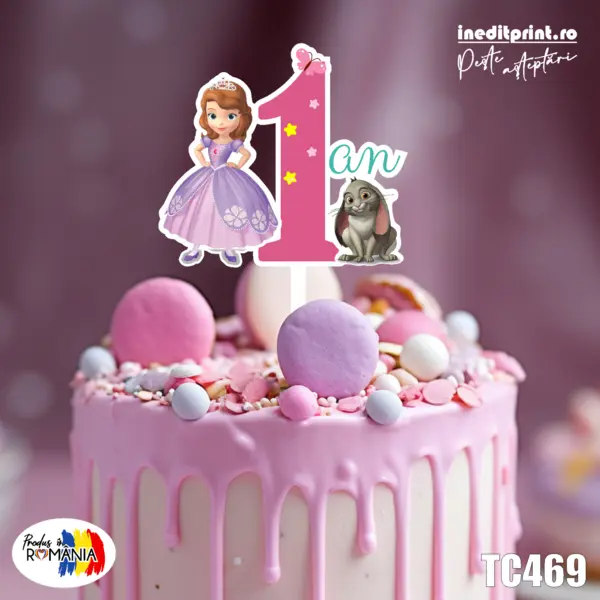 Topper Tort UV Am facut 1 an Printesa Sofia TC469 MDF, 10x10cm