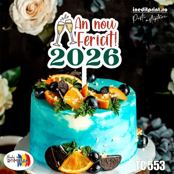 Topper Tort UV An nou fericit 2026 TC553 15x15cm, Plexiglass alb