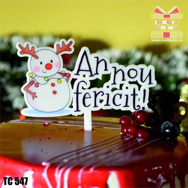 Topper Tort UV An nou fericit TC547 Plexiglass alb, 10x10cm