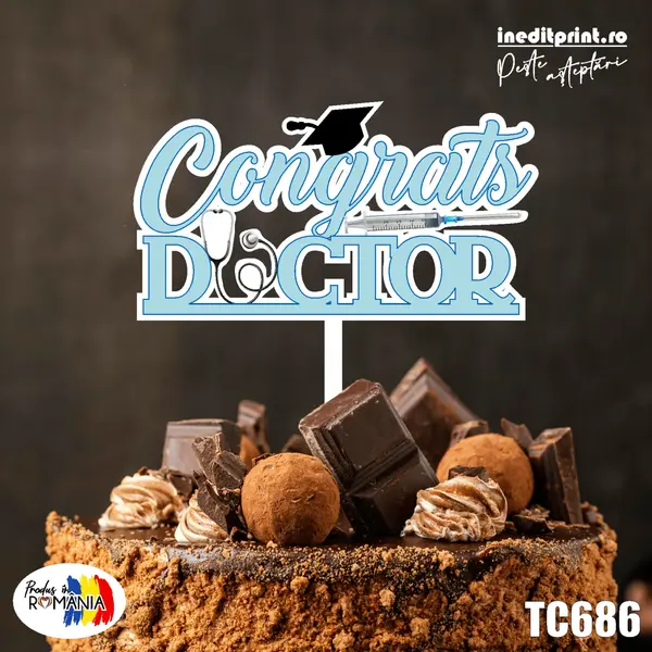 Topper Tort UV Congrats Doctor TC686 10x10cm, MDF