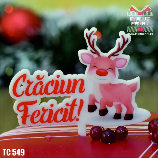 Topper Tort UV Craciun fericit TC549 10x10cm, MDF