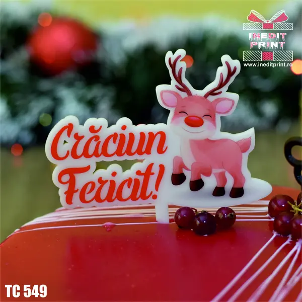 Topper Tort UV Craciun fericit TC549 15x15cm, Plexiglass alb