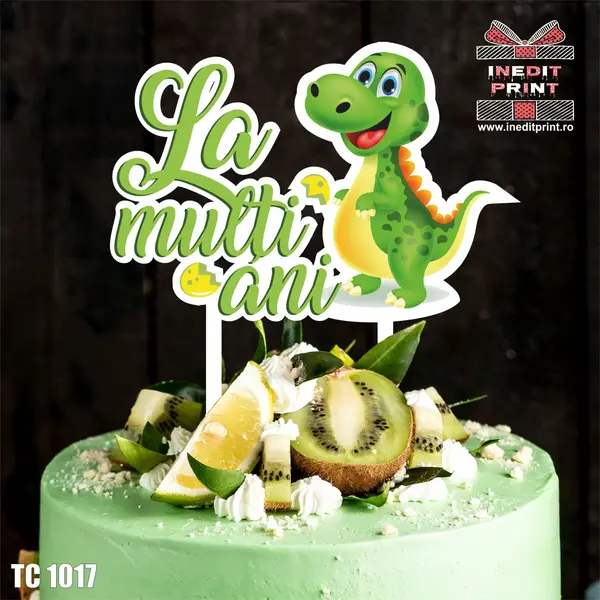 Topper Tort UV Dinozaur La multi ani TC1017 13x13cm, Plexiglass alb