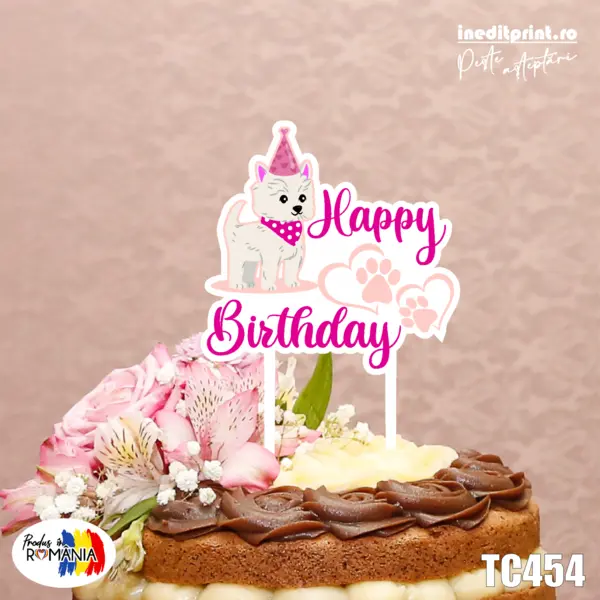 Topper Tort UV Happy B-day DOG TC454 10x10cm, MDF