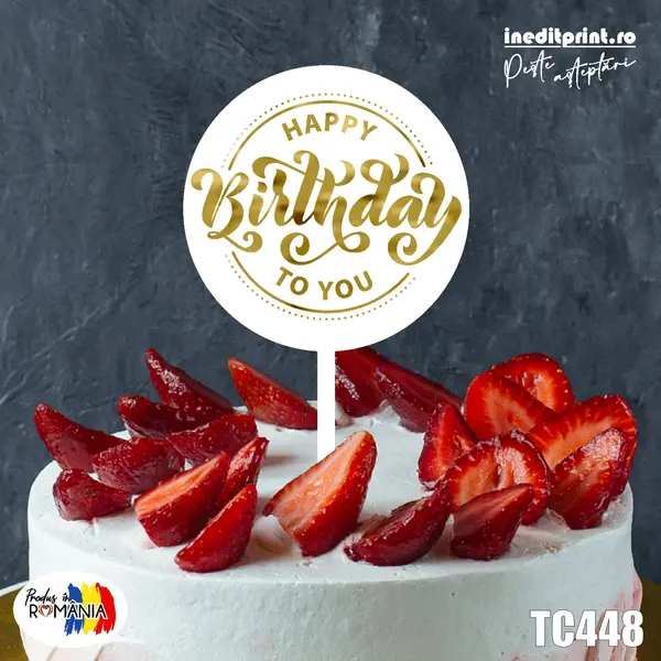 Topper Tort UV Happy B-day to you TC448 20x20cm, Plexiglass alb