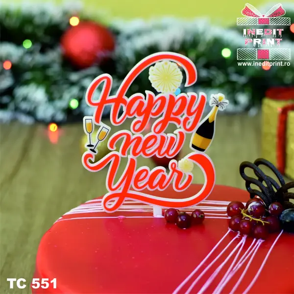 Topper Tort UV Happy new Year TC551 10x10cm, MDF